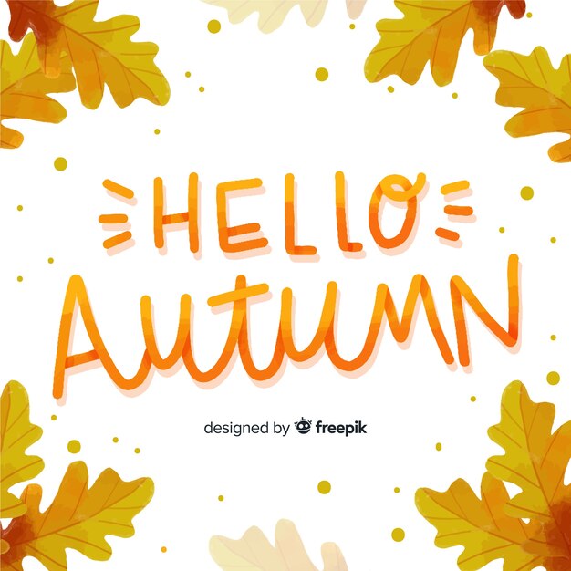 Hello autumn lettering with leaves