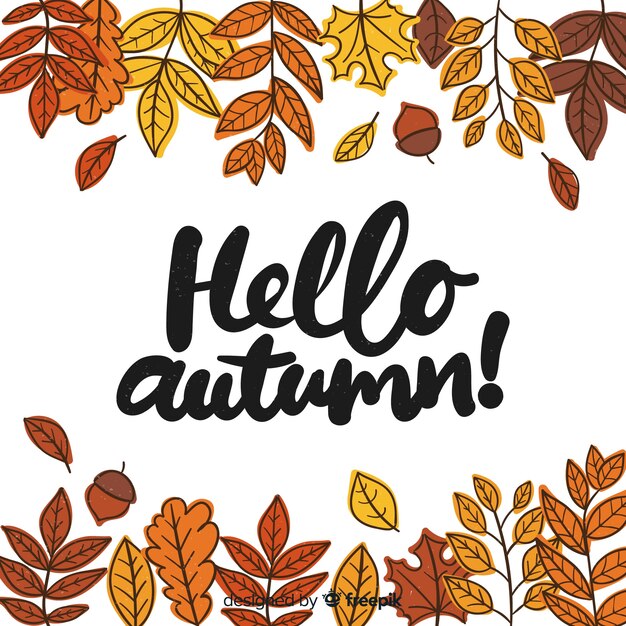 Hello autumn lettering with leaves