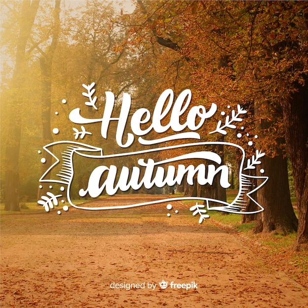 Free Vector hello autumn lettering with photo