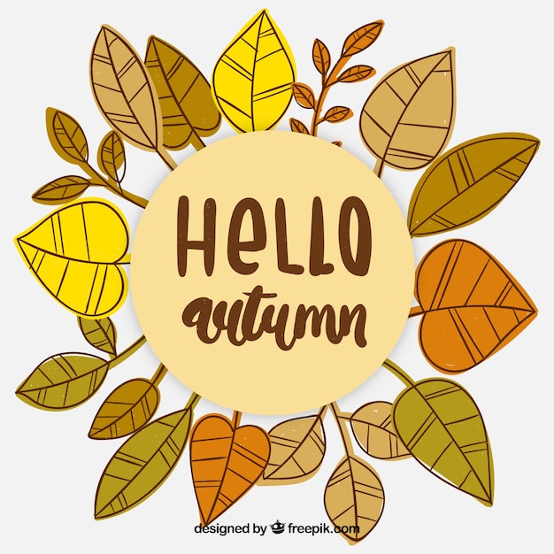 Hello autumn, round frame with leaves