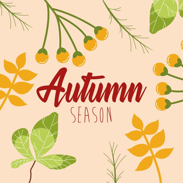 Hello autumn season leaves and calligraphy