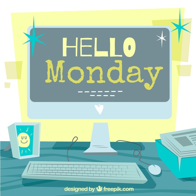 Hello monday with a computer screen