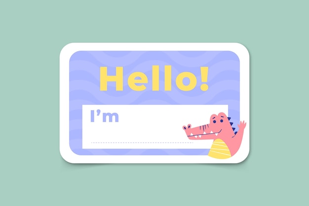 Hello my name is label template with dinosaur