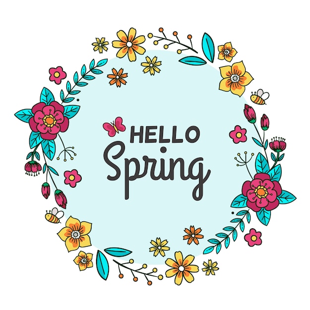 Hello spring banner with flowers