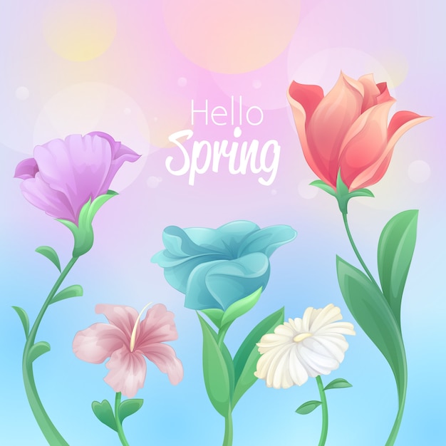 Hello spring design with beautiful flowers