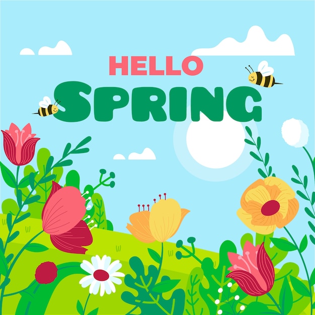 Hello spring lettering concept