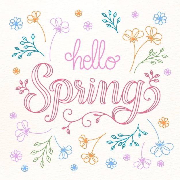 Hello spring lettering concept