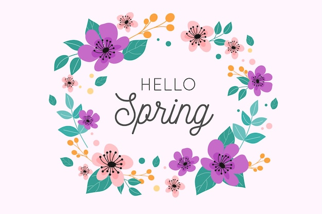 Hello spring lettering design with wreath