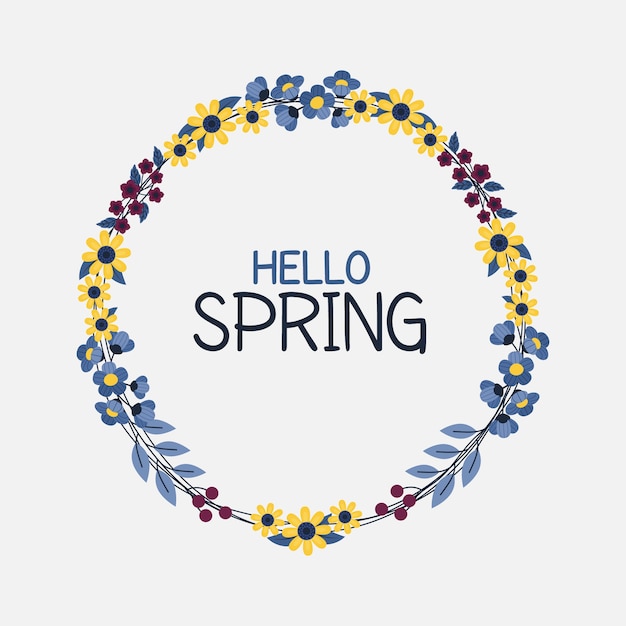 Hello spring lettering in floral frame