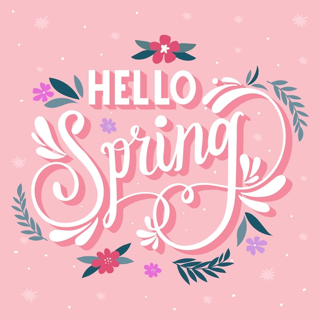 Hello spring lettering on pink background