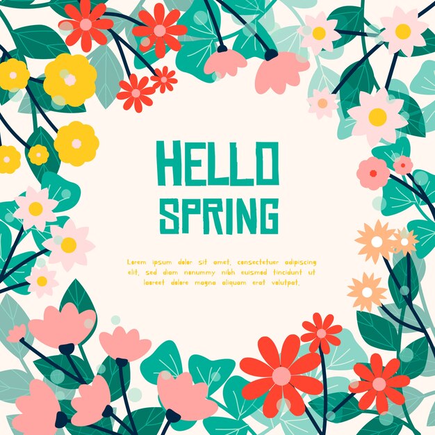 Hello spring lettering surrounded by flowers