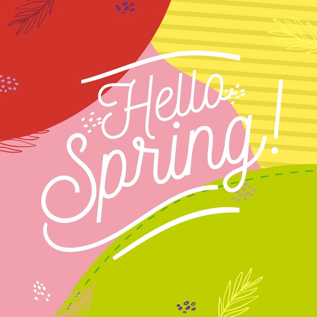 Hello spring lettering with colourful decoration