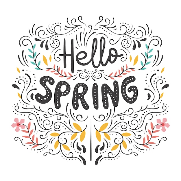 Hello spring lettering with curvy lines