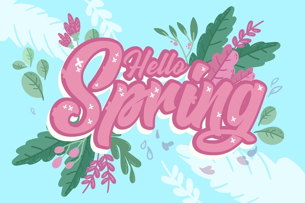 Hello spring lettering with flowers