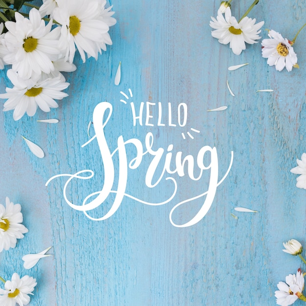 Hello spring lettering with photo