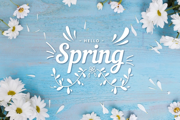 Free Vector hello spring lettering with photo