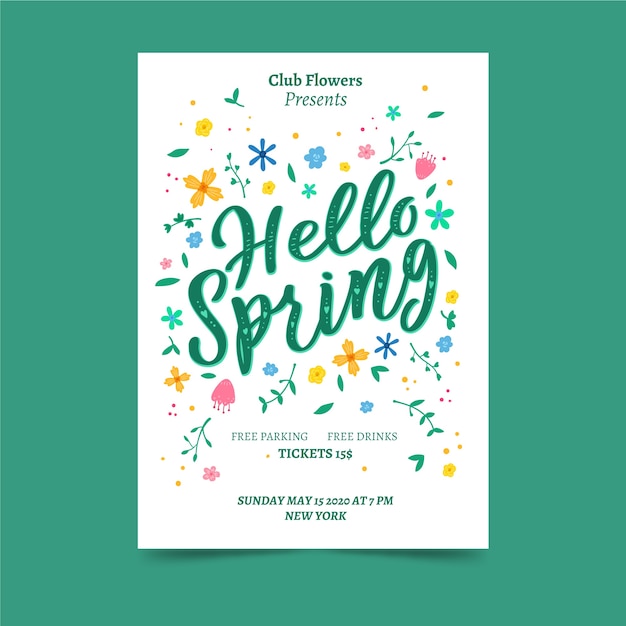 Free vector hello spring poster with flowers