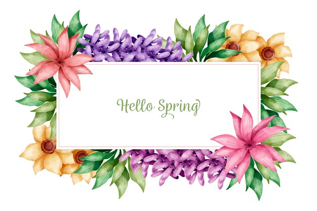 Hello spring wallpaper with colorful flowers