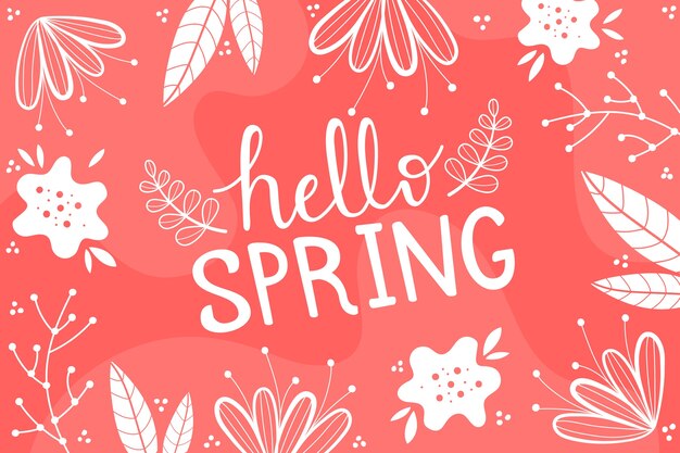 Hello spring wallpaper with leaves