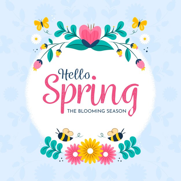 Hello spring with colorful flowers