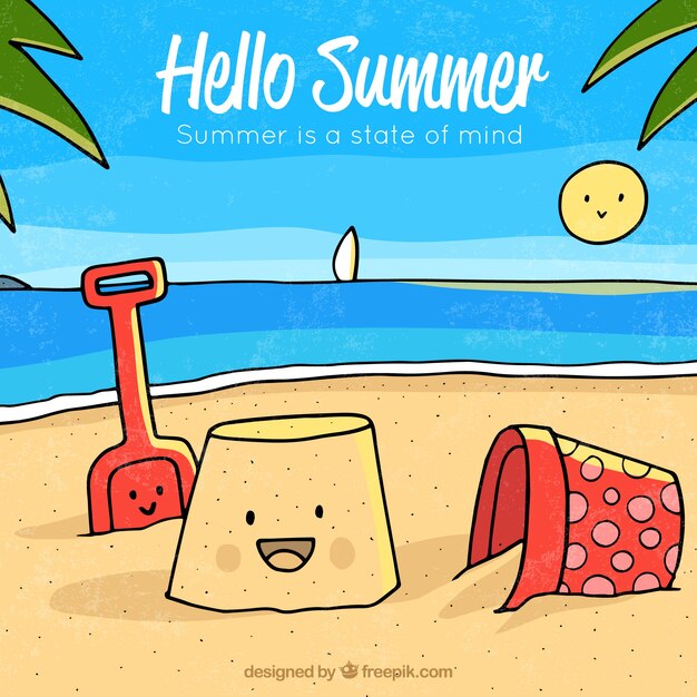 Hello summer background with beach elements