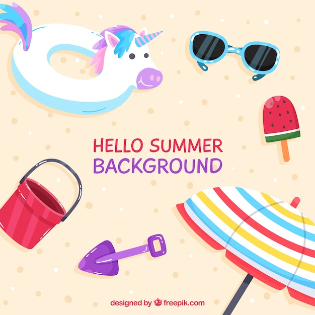 Hello summer background with beach elements