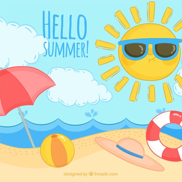 Free Vector hello summer background with beach elements