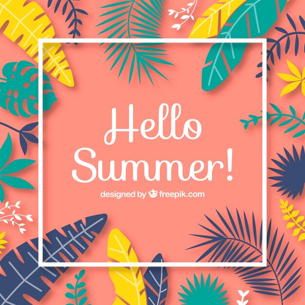 Hello summer background with colorful plants and flowers