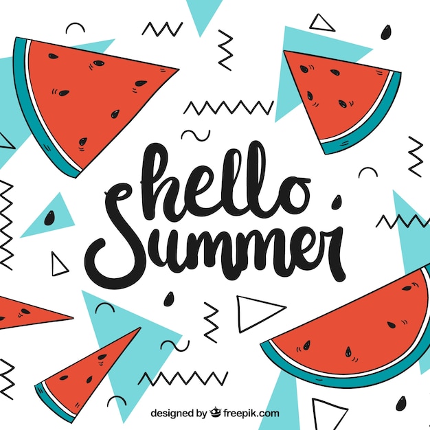 Free Vector hello summer background with delicious watermelons