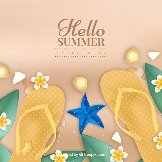 Free Vector hello summer background with flip flops in realistic style