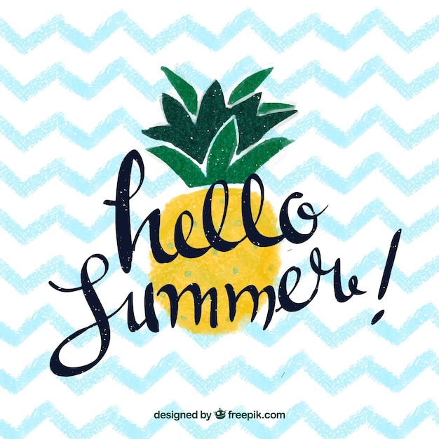 Free Vector hello summer background with pineapple and lettering