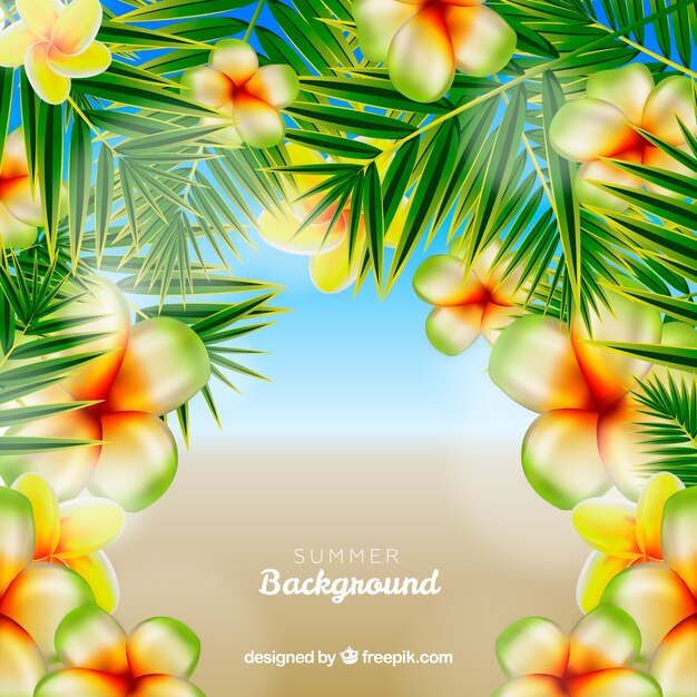 Hello summer background with realistic plants