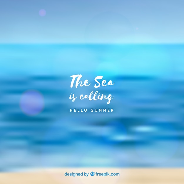 Free Vector hello summer background with sea blurred