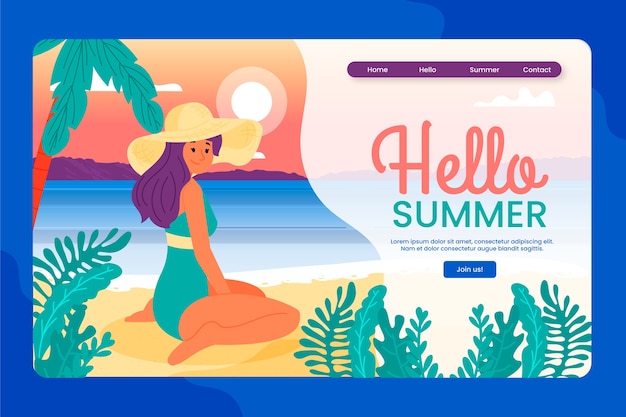 Hello summer flat design landing page template