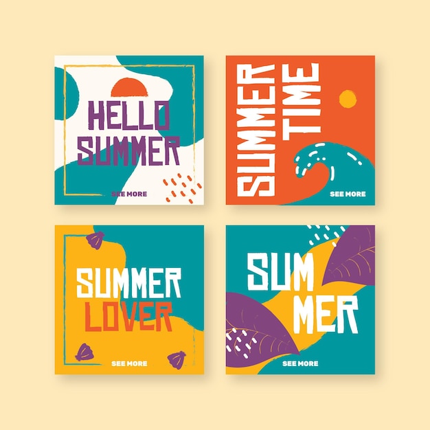 Free vector hello summer instagram post collection