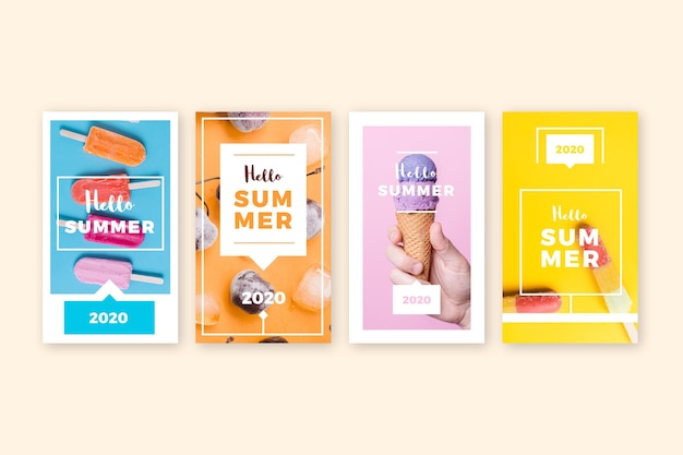 Free Vector hello summer instagram story collection