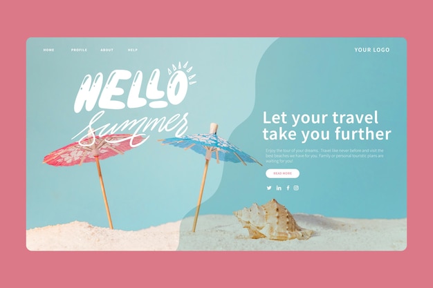 Hello summer landing page template with photo