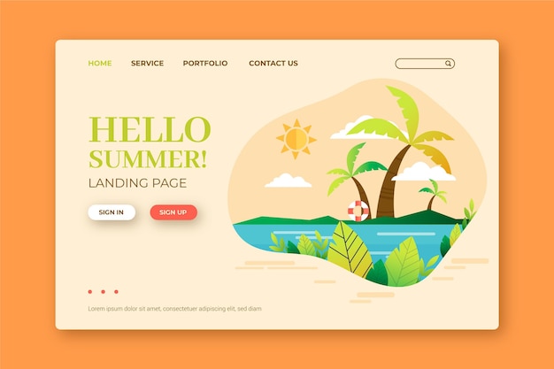 Free vector hello summer landing page template