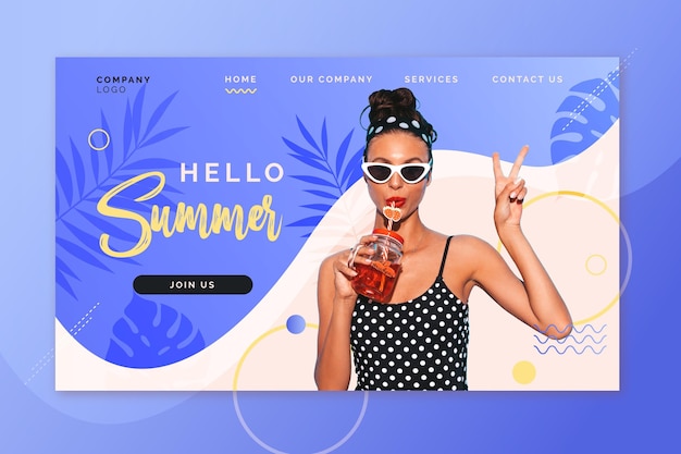 Hello summer landing page with photo