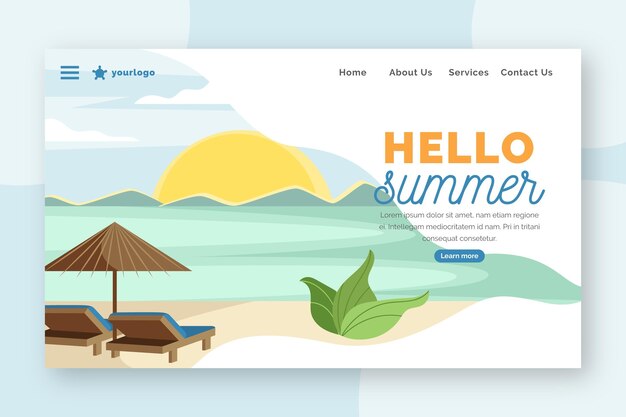 Hello summer landing page with resort beach