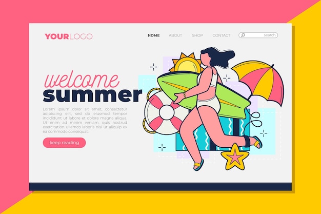 Free Vector hello summer landing page with woman