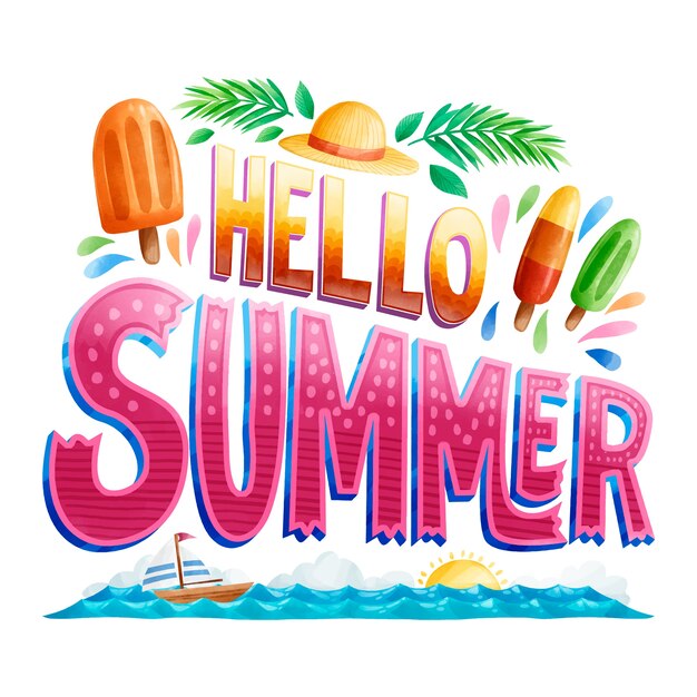 Hello summer lettering sunny day