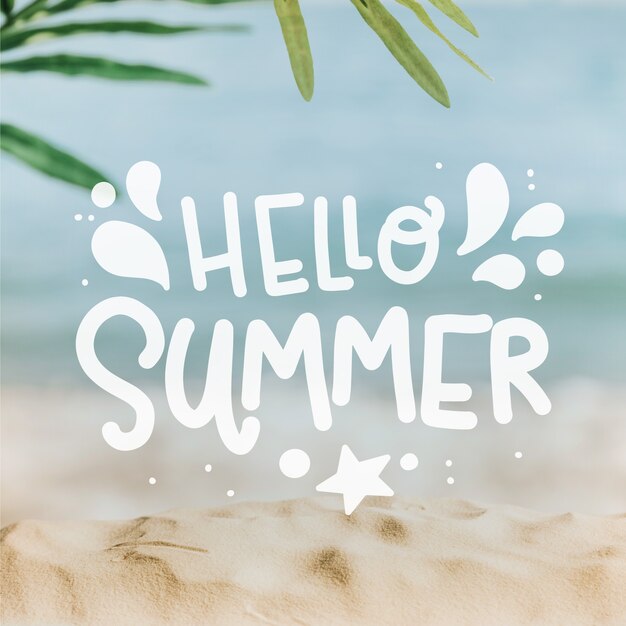 Hello summer lettering with beach