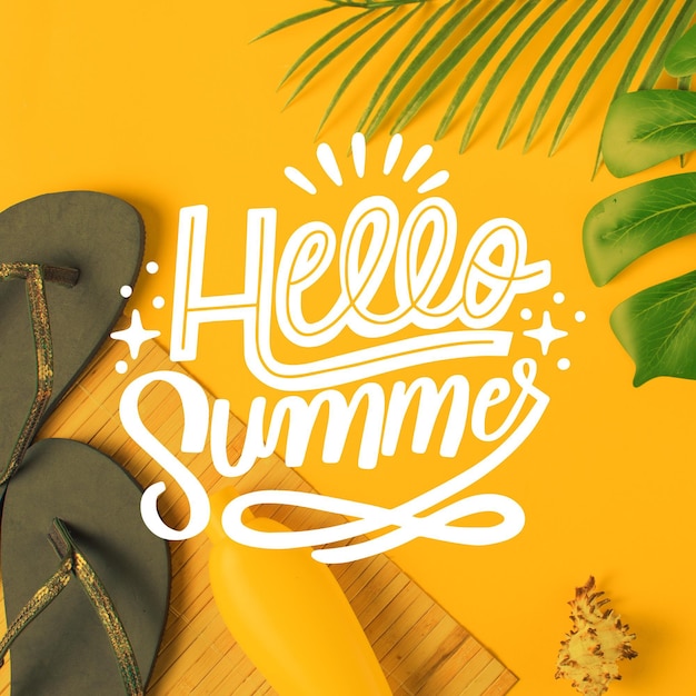 Hello summer lettering with flip flops