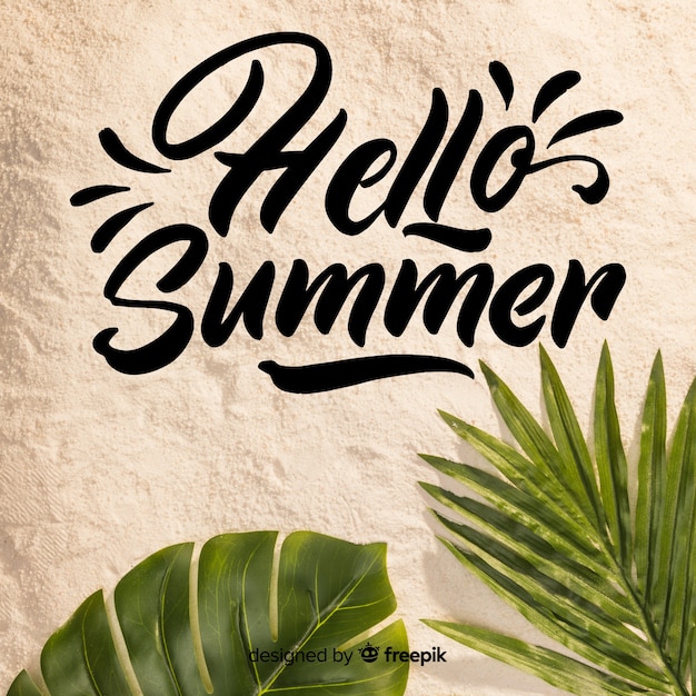 Free vector hello summer lettering with photo