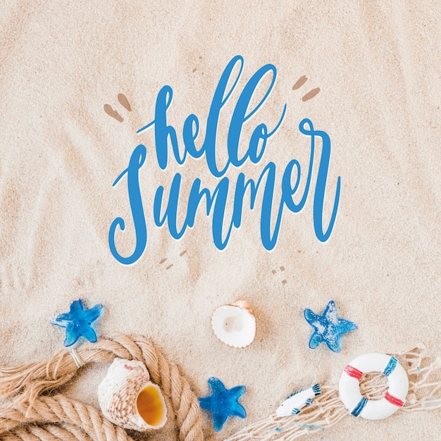 Free Vector hello summer lettering with shells