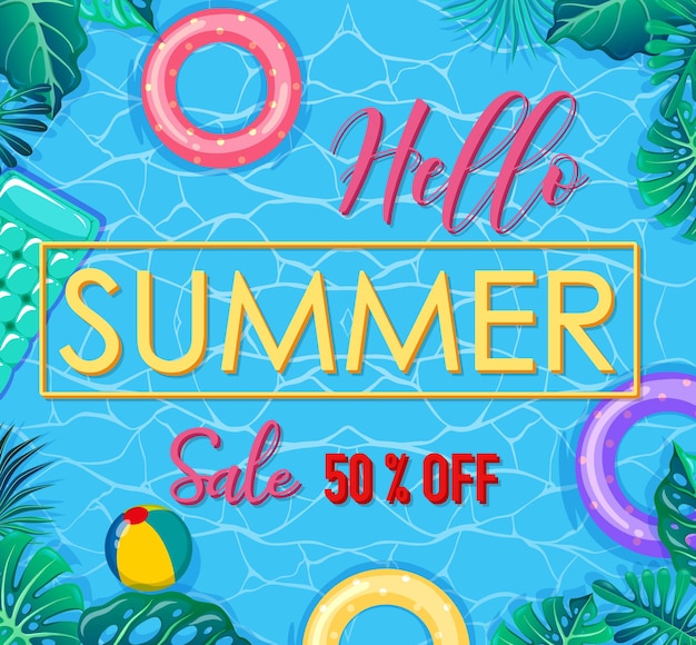 Hello Summer Sale banner with summer elements