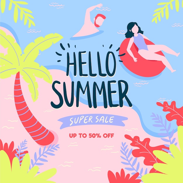 Hello summer sale in flat design