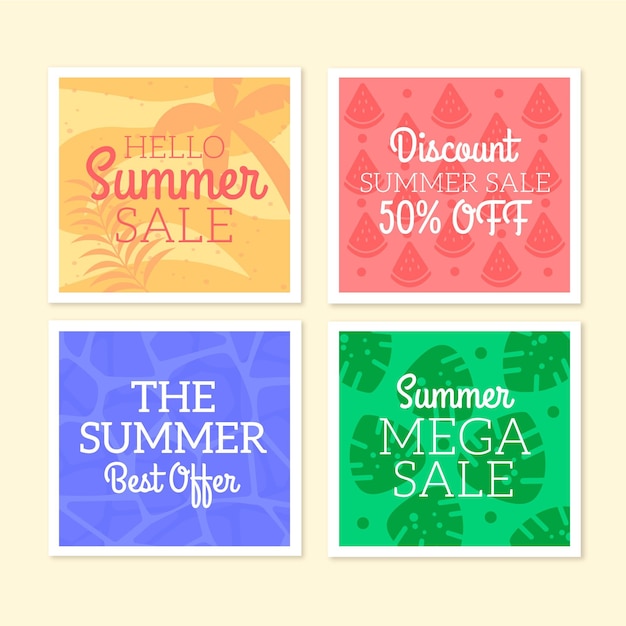 Free vector hello summer sale instagram post collection