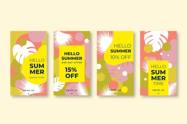 Free Vector hello summer sale instagram stories pack